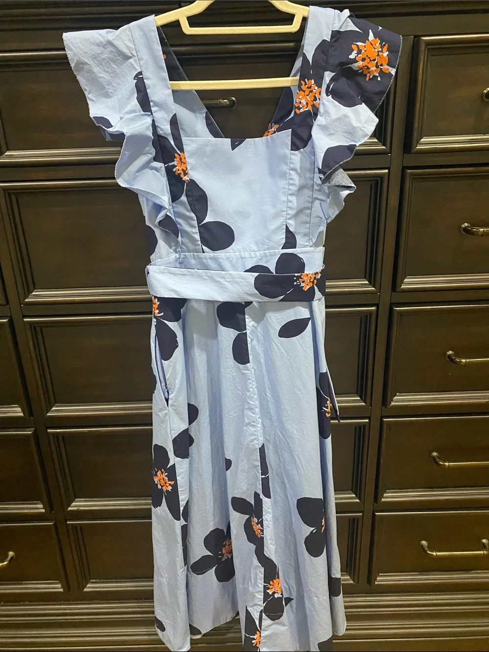 Kate Spade Grand Flora Light Blue Maxi Dress with Navy Print